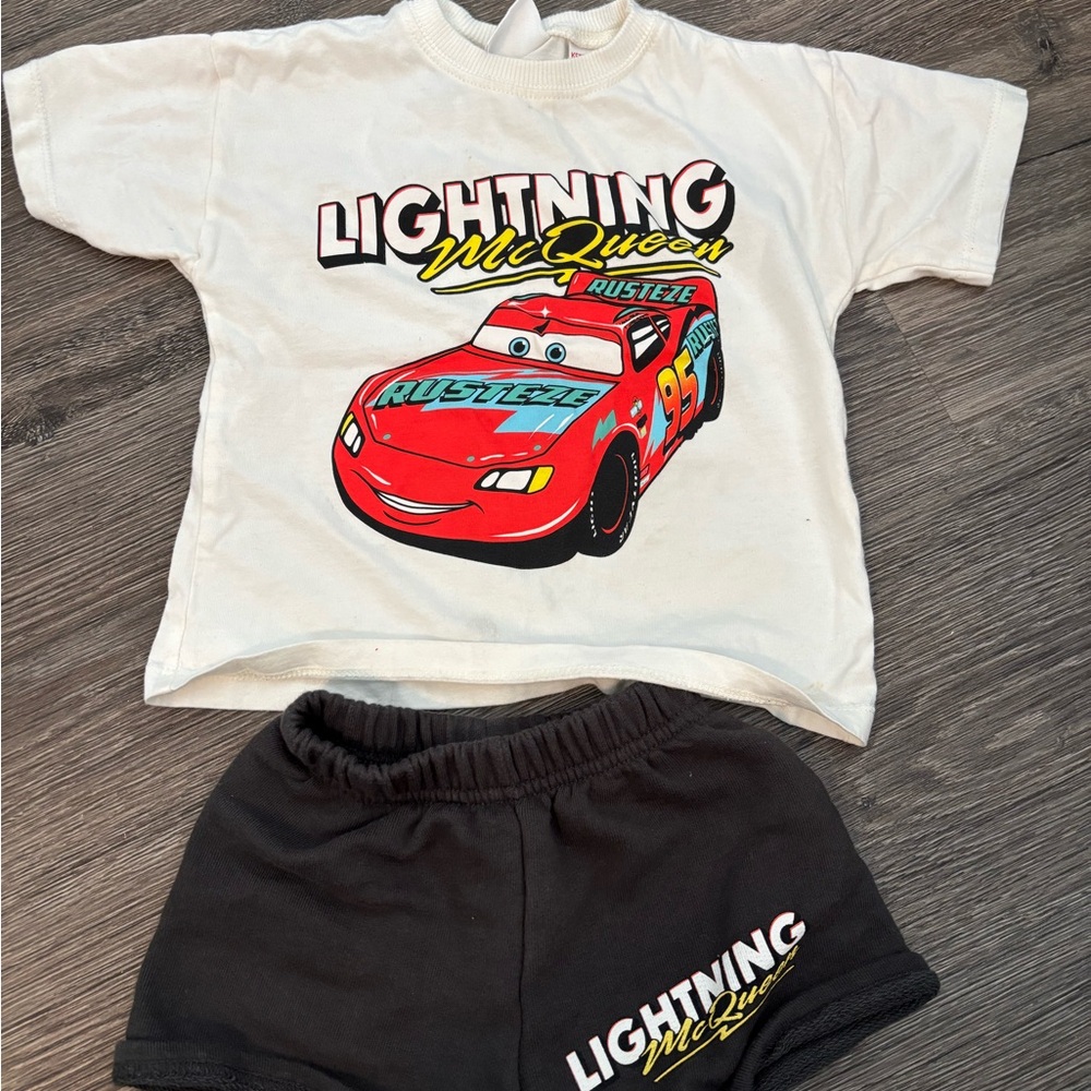Zara Lightning McQueen T-Shirt and Shorts Set - White and Black